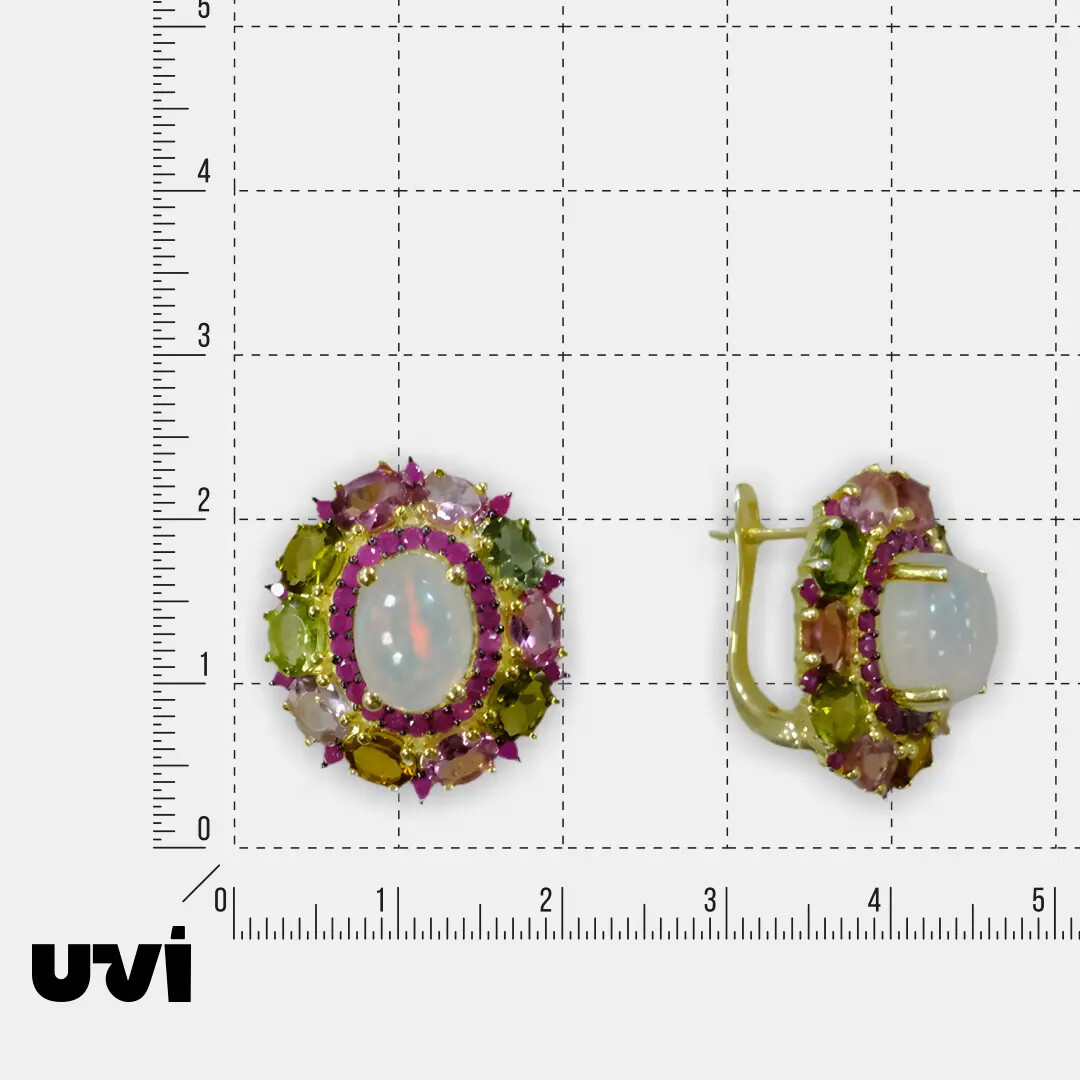 Серебряные серьги с опалами, рубинами и турмалинами